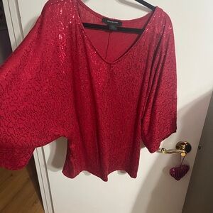 😻 18/20 Ashley Stewart Red Sequin V-Neck Dolman Sleeve Top
